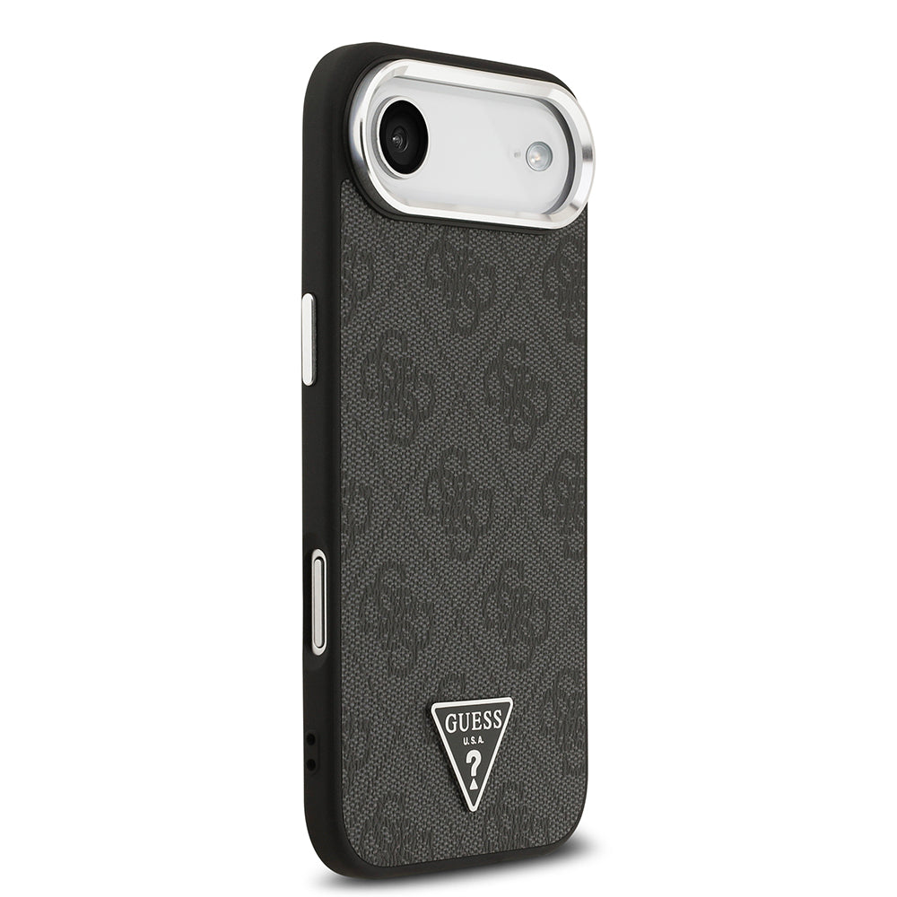 Apple iPhone 17 Air Kılıf Guess Orjinal Lisanslı M-safe Şarj Özellikli Gümüş Metal Kamera Çerçeveli Üçgen Logo 4G Desenli Kapak