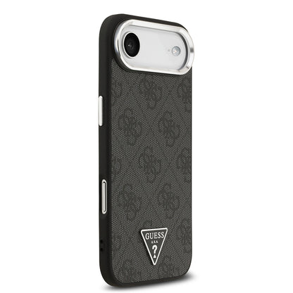 Apple iPhone 17 Air Kılıf Guess Orjinal Lisanslı M-safe Şarj Özellikli Gümüş Metal Kamera Çerçeveli Üçgen Logo 4G Desenli Kapak