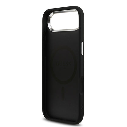 Apple iPhone 17 Air Kılıf Guess Orjinal Lisanslı M-safe Şarj Özellikli Gümüş Metal Kamera Çerçeveli Üçgen Logo 4G Desenli Kapak