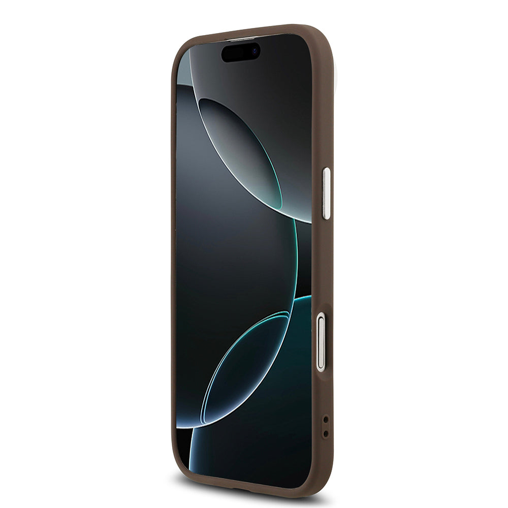 Apple iPhone 17 Air Kılıf Guess Orjinal Lisanslı M-safe Şarj Özellikli Gümüş Metal Kamera Çerçeveli Üçgen Logo 4G Desenli Kapak