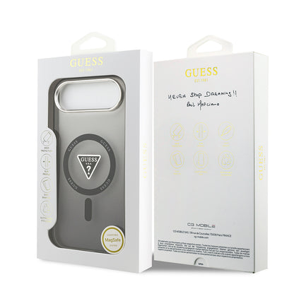 Apple iPhone 17 Air Kılıf Guess Orjinal Lisanslı M-safe Şarj Özellikli IML Baskılı Üçgen Logolu Metal Kamera Çerçeveli Kapak