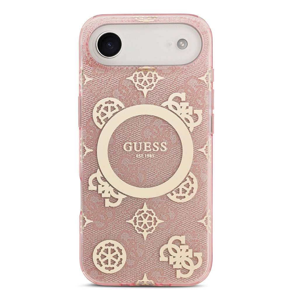 Apple iPhone 17 Air Kılıf Guess Orjinal Lisanslı M-safe Şarj Özellikli IML Peony ve 4G Desenli Klasik Logolu Kapak