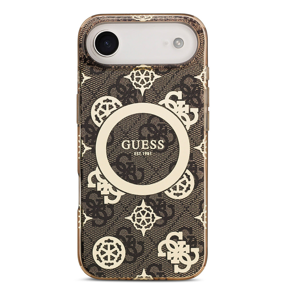 Apple iPhone 17 Air Kılıf Guess Orjinal Lisanslı M-safe Şarj Özellikli IML Peony ve 4G Desenli Klasik Logolu Kapak