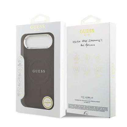 Apple iPhone 17 Air Kılıf Guess Orjinal Lisanslı M-safe Şarj Özellikli Klasik Yazı Logolu PU Deri Kapak