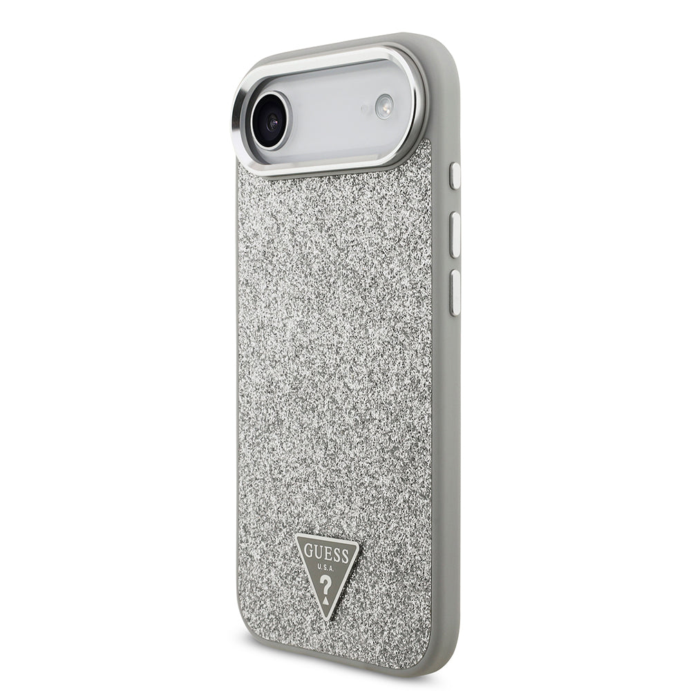 Apple iPhone 17 Air Kılıf Guess Orjinal Lisanslı M-safe Şarj Özellikli Metal Kamera Çerçeveli Üçgen Logolu Glitter Kapak
