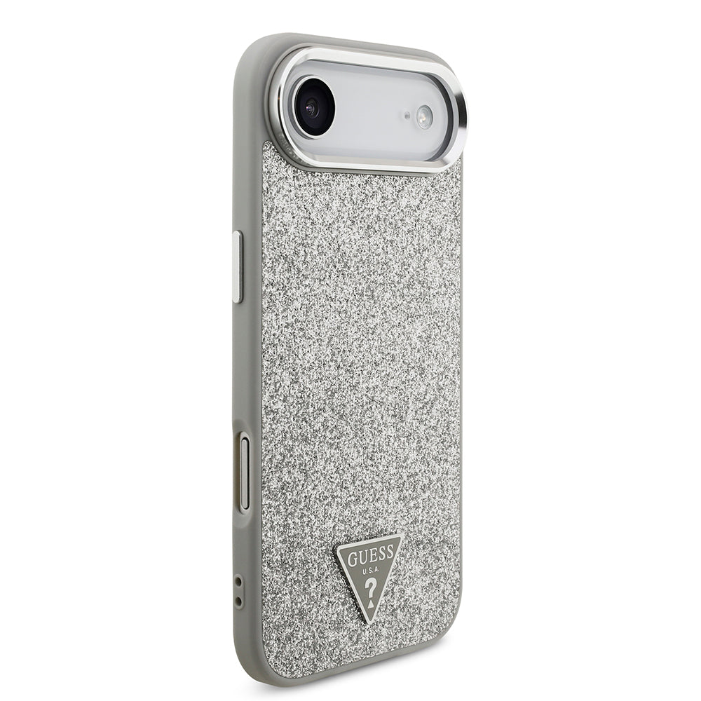 Apple iPhone 17 Air Kılıf Guess Orjinal Lisanslı M-safe Şarj Özellikli Metal Kamera Çerçeveli Üçgen Logolu Glitter Kapak