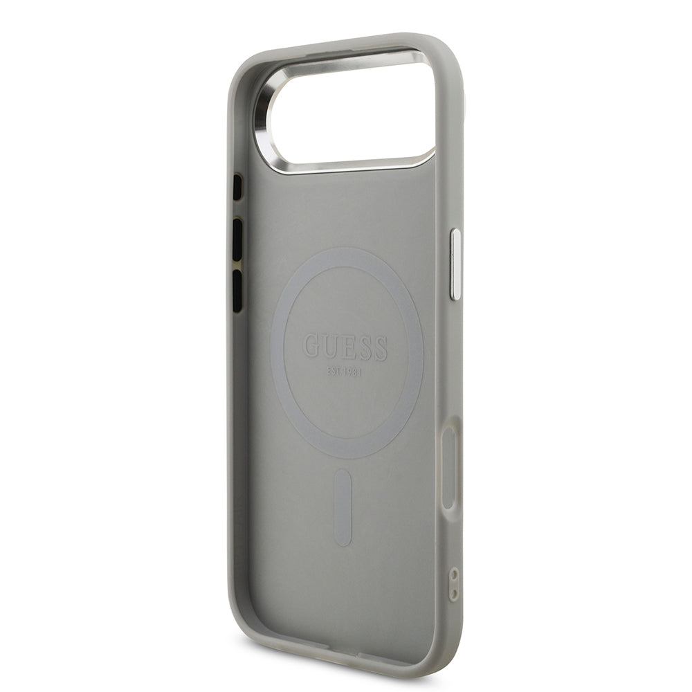 Apple iPhone 17 Air Kılıf Guess Orjinal Lisanslı M-safe Şarj Özellikli Metal Kamera Çerçeveli Üçgen Logolu Glitter Kapak