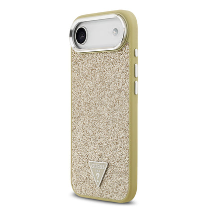 Apple iPhone 17 Air Kılıf Guess Orjinal Lisanslı M-safe Şarj Özellikli Metal Kamera Çerçeveli Üçgen Logolu Glitter Kapak