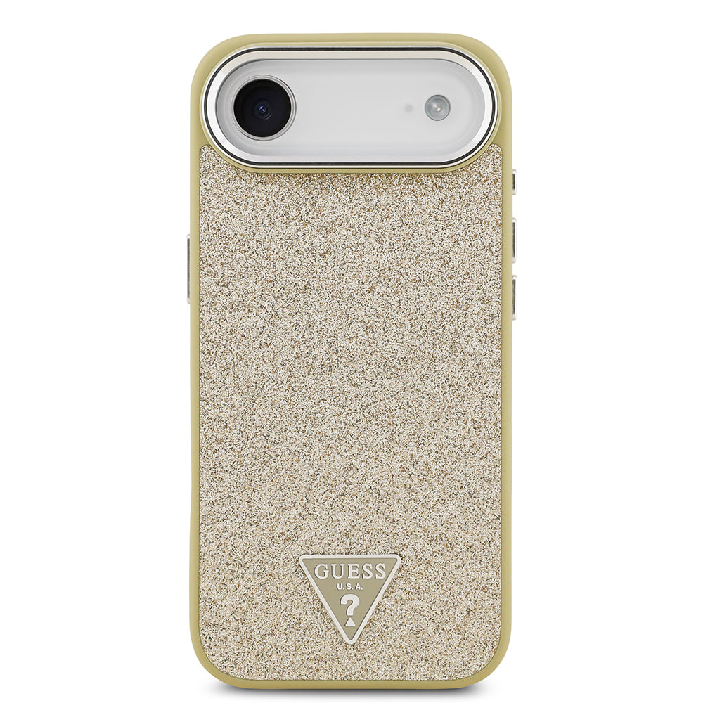 Apple iPhone 17 Air Kılıf Guess Orjinal Lisanslı M-safe Şarj Özellikli Metal Kamera Çerçeveli Üçgen Logolu Glitter Kapak