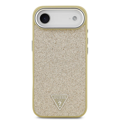 Apple iPhone 17 Air Kılıf Guess Orjinal Lisanslı M-safe Şarj Özellikli Metal Kamera Çerçeveli Üçgen Logolu Glitter Kapak