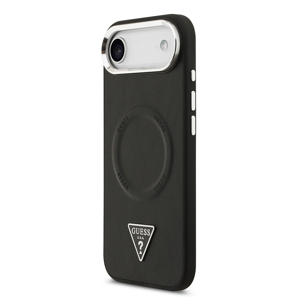 Apple iPhone 17 Air Kılıf Guess Orjinal Lisanslı M-safe Şarj Özellikli PU Deri Metal Kamera Çerçeveli Üçgen Logolu Kapak