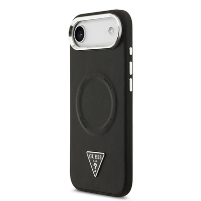 Apple iPhone 17 Air Kılıf Guess Orjinal Lisanslı M-safe Şarj Özellikli PU Deri Metal Kamera Çerçeveli Üçgen Logolu Kapak