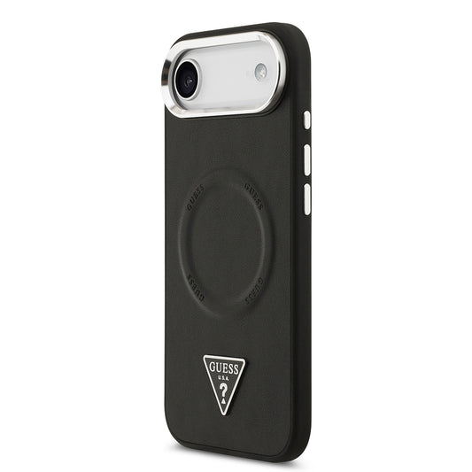 Apple iPhone 17 Air Kılıf Guess Orjinal Lisanslı M-safe Şarj Özellikli PU Deri Metal Kamera Çerçeveli Üçgen Logolu Kapak