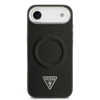 Apple iPhone 17 Air Kılıf Guess Orjinal Lisanslı M-safe Şarj Özellikli PU Deri Metal Kamera Çerçeveli Üçgen Logolu Kapak