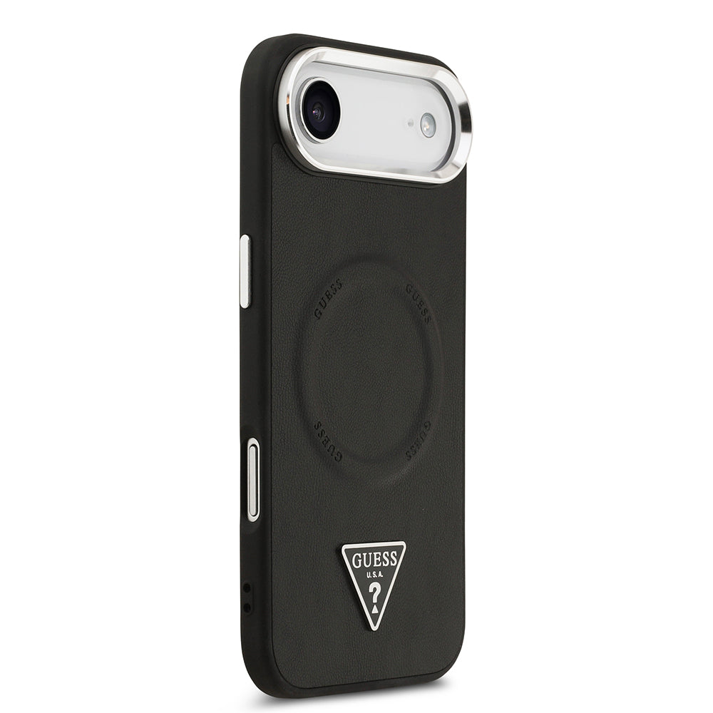 Apple iPhone 17 Air Kılıf Guess Orjinal Lisanslı M-safe Şarj Özellikli PU Deri Metal Kamera Çerçeveli Üçgen Logolu Kapak