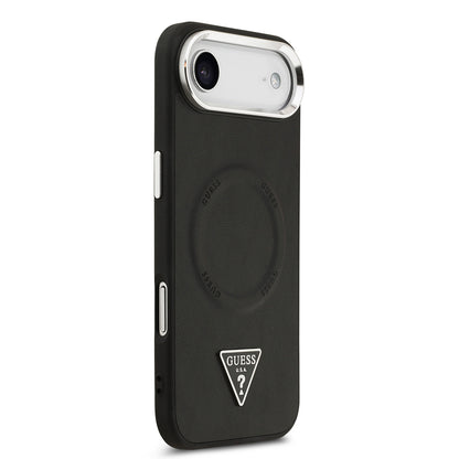 Apple iPhone 17 Air Kılıf Guess Orjinal Lisanslı M-safe Şarj Özellikli PU Deri Metal Kamera Çerçeveli Üçgen Logolu Kapak