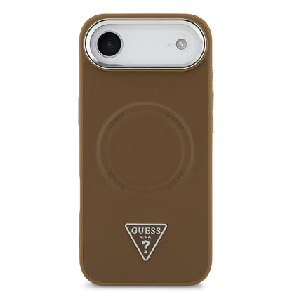 Apple iPhone 17 Air Kılıf Guess Orjinal Lisanslı M-safe Şarj Özellikli PU Deri Metal Kamera Çerçeveli Üçgen Logolu Kapak