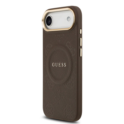 Apple iPhone 17 Air Kılıf Guess Orjinal Lisanslı M-safe Şarj Özellikli Sıcak Baskılı Yazı Logolu PU Deri Peony Kapak