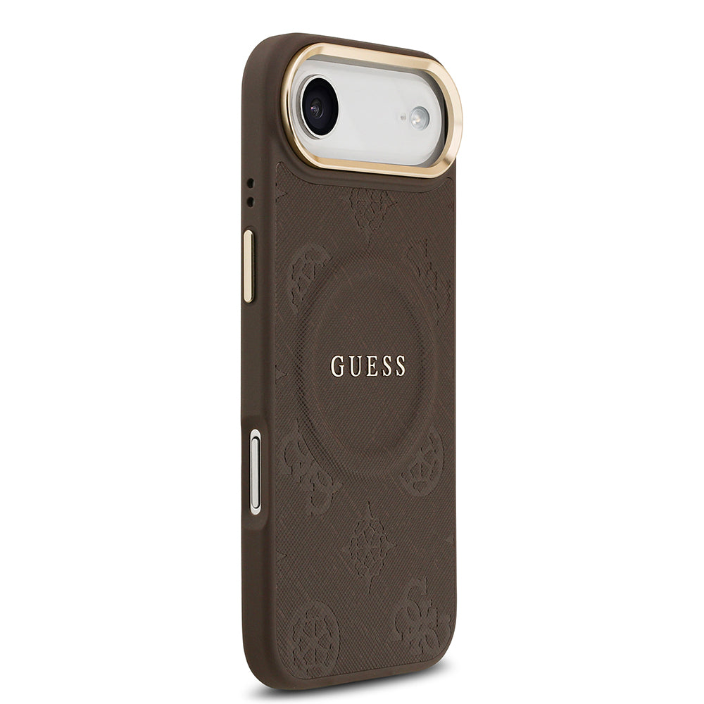 Apple iPhone 17 Air Kılıf Guess Orjinal Lisanslı M-safe Şarj Özellikli Sıcak Baskılı Yazı Logolu PU Deri Peony Kapak
