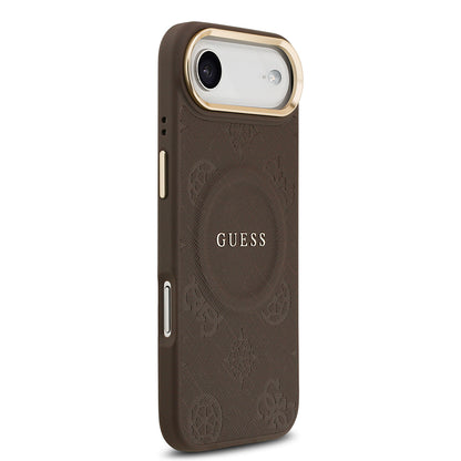 Apple iPhone 17 Air Kılıf Guess Orjinal Lisanslı M-safe Şarj Özellikli Sıcak Baskılı Yazı Logolu PU Deri Peony Kapak