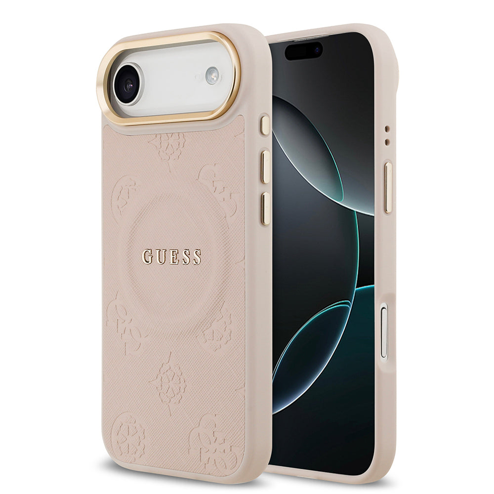 Apple iPhone 17 Air Kılıf Guess Orjinal Lisanslı M-safe Şarj Özellikli Sıcak Baskılı Yazı Logolu PU Deri Peony Kapak