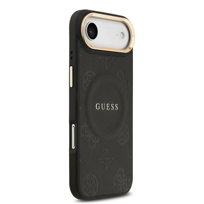 Apple iPhone 17 Air Kılıf Guess Orjinal Lisanslı M-safe Şarj Özellikli Sıcak Baskılı Yazı Logolu PU Deri Peony Kapak