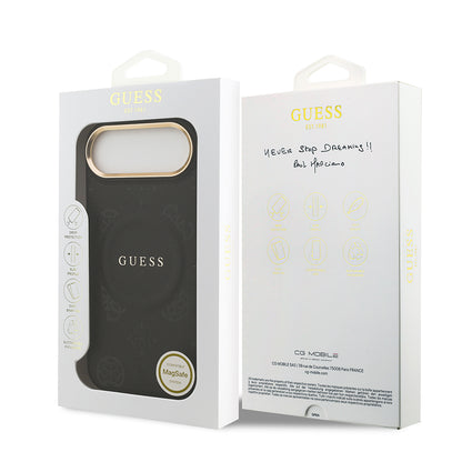 Apple iPhone 17 Air Kılıf Guess Orjinal Lisanslı M-safe Şarj Özellikli Sıcak Baskılı Yazı Logolu PU Deri Peony Kapak