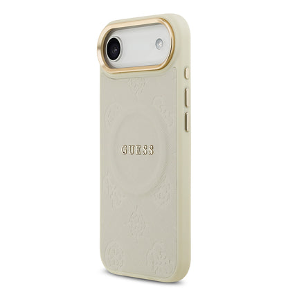 Apple iPhone 17 Air Kılıf Guess Orjinal Lisanslı M-safe Şarj Özellikli Sıcak Baskılı Yazı Logolu PU Deri Peony Kapak