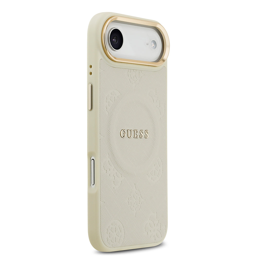 Apple iPhone 17 Air Kılıf Guess Orjinal Lisanslı M-safe Şarj Özellikli Sıcak Baskılı Yazı Logolu PU Deri Peony Kapak