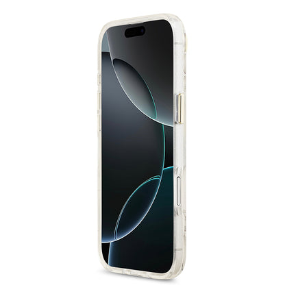 Apple iPhone 17 Air Kılıf Guess Orjinal Lisanslı M-safe Şarj Özellikli Simli Çiçek Desenli Metal Kamera Çerçeveli Üçgen Logolu Kapak