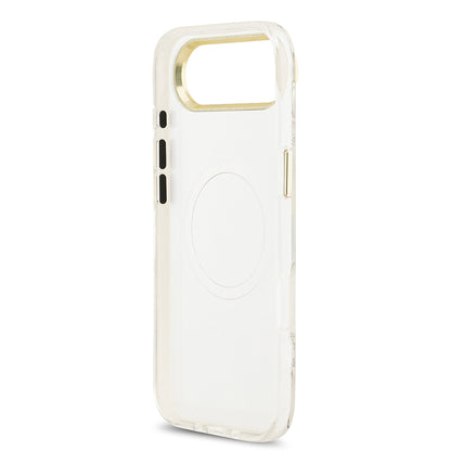 Apple iPhone 17 Air Kılıf Guess Orjinal Lisanslı M-safe Şarj Özellikli Simli Çiçek Desenli Metal Kamera Çerçeveli Üçgen Logolu Kapak