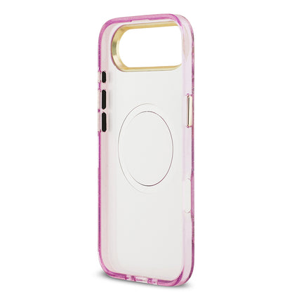 Apple iPhone 17 Air Kılıf Guess Orjinal Lisanslı M-safe Şarj Özellikli Simli Çiçek Desenli Metal Kamera Çerçeveli Üçgen Logolu Kapak