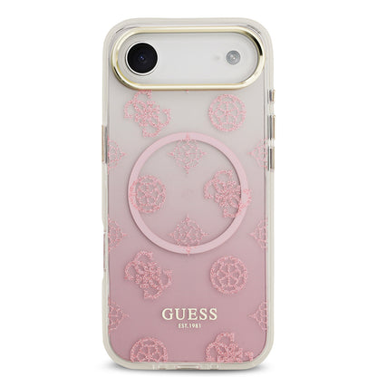 Apple iPhone 17 Air Kılıf Guess Orjinal Lisanslı M-safe Şarj Özellikli Simli Peony Desenli Silikon Kapak