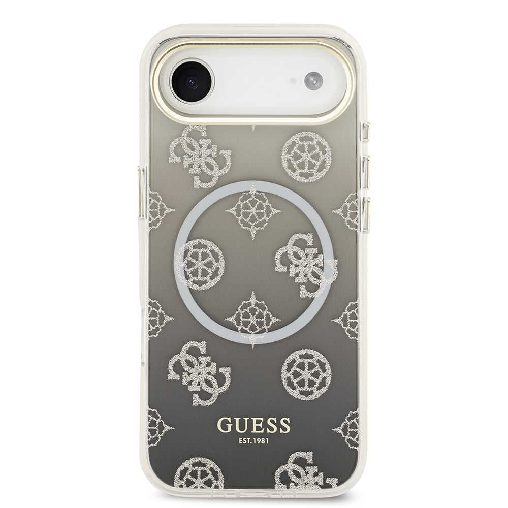 Apple iPhone 17 Air Kılıf Guess Orjinal Lisanslı M-safe Şarj Özellikli Simli Peony Desenli Silikon Kapak