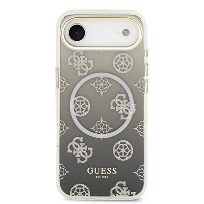 Apple iPhone 17 Air Kılıf Guess Orjinal Lisanslı M-safe Şarj Özellikli Simli Peony Desenli Silikon Kapak