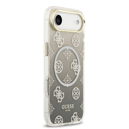 Apple iPhone 17 Air Kılıf Guess Orjinal Lisanslı M-safe Şarj Özellikli Simli Peony Desenli Silikon Kapak