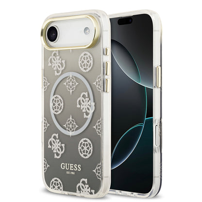 Apple iPhone 17 Air Kılıf Guess Orjinal Lisanslı M-safe Şarj Özellikli Simli Peony Desenli Silikon Kapak