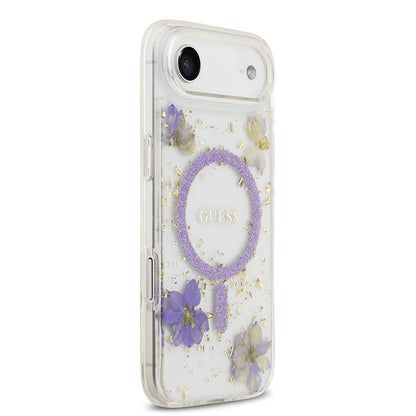 Apple iPhone 17 Air Kılıf Guess Orjinal Lisanslı M-safe Şarj Özellikli Transparan Resin Flowers Kapak