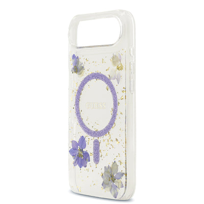 Apple iPhone 17 Air Kılıf Guess Orjinal Lisanslı M-safe Şarj Özellikli Transparan Resin Flowers Kapak