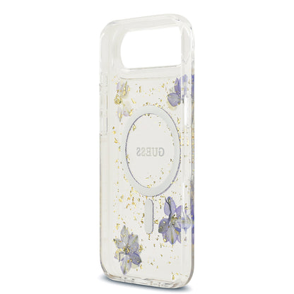 Apple iPhone 17 Air Kılıf Guess Orjinal Lisanslı M-safe Şarj Özellikli Transparan Resin Flowers Kapak