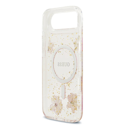 Apple iPhone 17 Air Kılıf Guess Orjinal Lisanslı M-safe Şarj Özellikli Transparan Resin Flowers Kapak