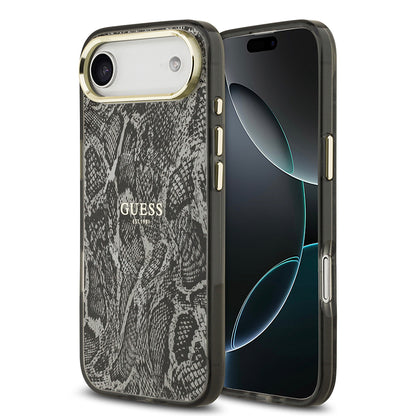 Apple iPhone 17 Air Kılıf Guess Orjinal Lisanslı M-safe Şarj Özellikli Yazı Logolu Python Desenli Kapak