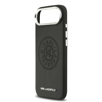 Apple iPhone 17 Air Kılıf Karl Lagerfeld Orjinal Lisanslı M-safe Şarj Özellikli Delikli Tasarım Metal Logolu PU Deri Kapak