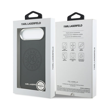 Apple iPhone 17 Air Kılıf Karl Lagerfeld Orjinal Lisanslı M-safe Şarj Özellikli Delikli Tasarım Metal Logolu PU Deri Kapak