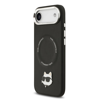 Apple iPhone 17 Air Kılıf Karl Lagerfeld Orjinal Lisanslı M-safe Şarj Özellikli Metal Kamera ve Buton Tasarımlı Choupette PU Deri Kapak