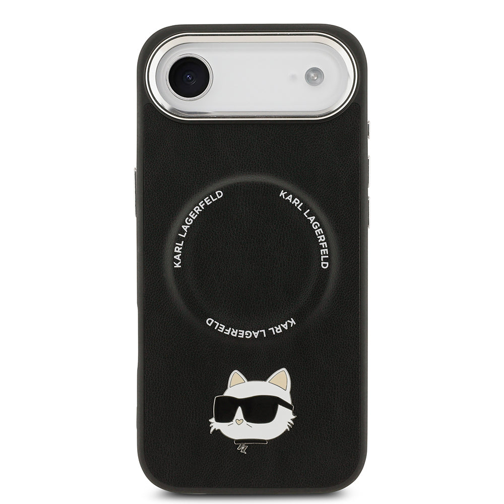 Apple iPhone 17 Air Kılıf Karl Lagerfeld Orjinal Lisanslı M-safe Şarj Özellikli Metal Kamera ve Buton Tasarımlı Choupette PU Deri Kapak