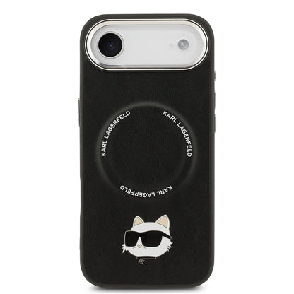 Apple iPhone 17 Air Kılıf Karl Lagerfeld Orjinal Lisanslı M-safe Şarj Özellikli Metal Kamera ve Buton Tasarımlı Choupette PU Deri Kapak