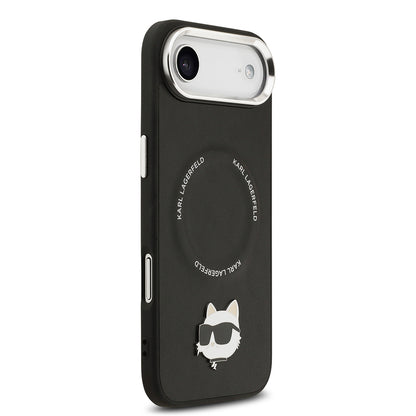 Apple iPhone 17 Air Kılıf Karl Lagerfeld Orjinal Lisanslı M-safe Şarj Özellikli Metal Kamera ve Buton Tasarımlı Choupette PU Deri Kapak