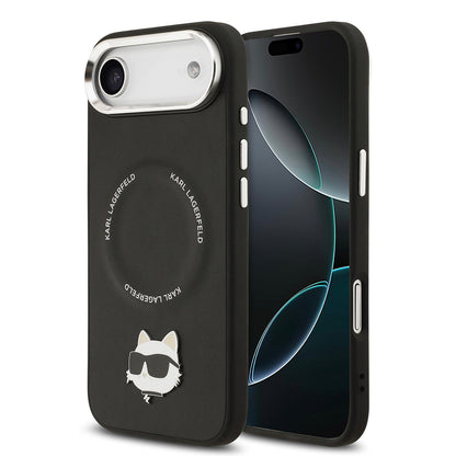 Apple iPhone 17 Air Kılıf Karl Lagerfeld Orjinal Lisanslı M-safe Şarj Özellikli Metal Kamera ve Buton Tasarımlı Choupette PU Deri Kapak