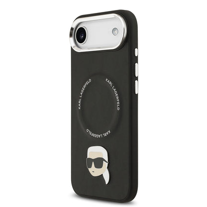 Apple iPhone 17 Air Kılıf Karl Lagerfeld Orjinal Lisanslı M-safe Şarj Özellikli Metal Kamera ve Buton Tasarımlı Karl PU Deri Kapak